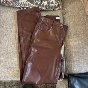 Barely worn ultra High Rise 90s straight brown Vegan Leather Pants Abercrombie